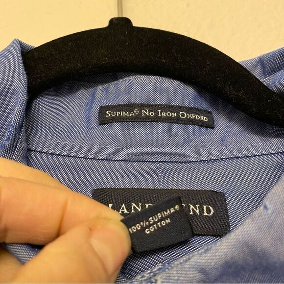 Lands End No Iron Pinpoint Oxford chambray style blue Shirt 16-16.5 mens Large - Picture 4 of 12